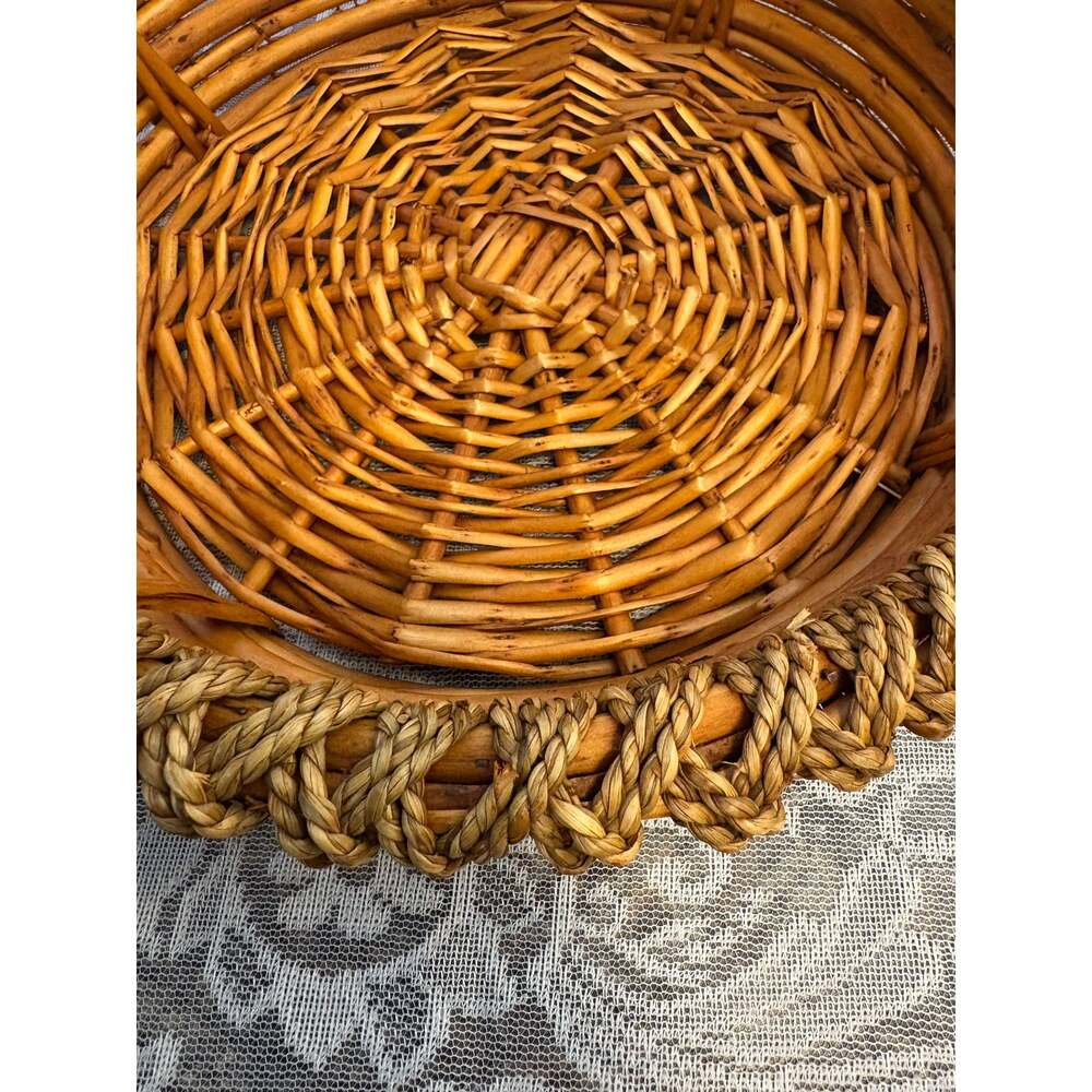 Round Woven Basket with Decorative Rope-Wrapped Rim - Picture 6 of 6
